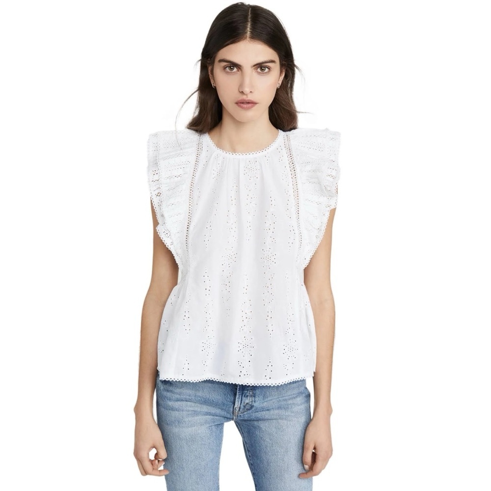 Sea New York Lea Flutter Sleeve Eyelet Lace Guipure Top - Picture 10 of 11